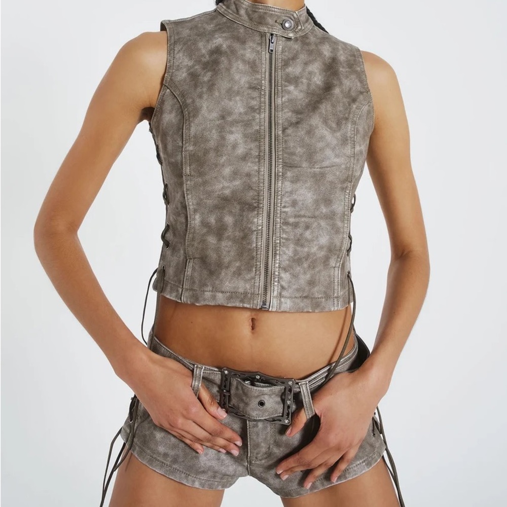 Jaded London Steel Lace Up Sleeveless Vest